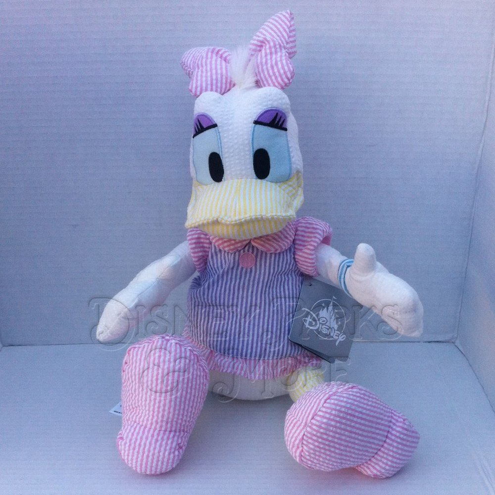 Disney Parks Daisy Duck Plush Pastel Striped Seersucker Easter Spring Pink